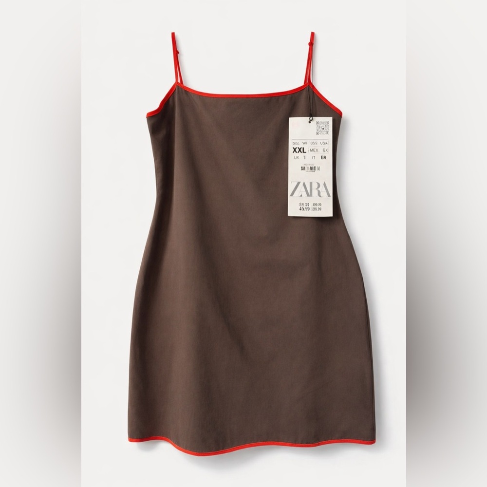 Zara Chocolate Brown Chemise with Red Trim
